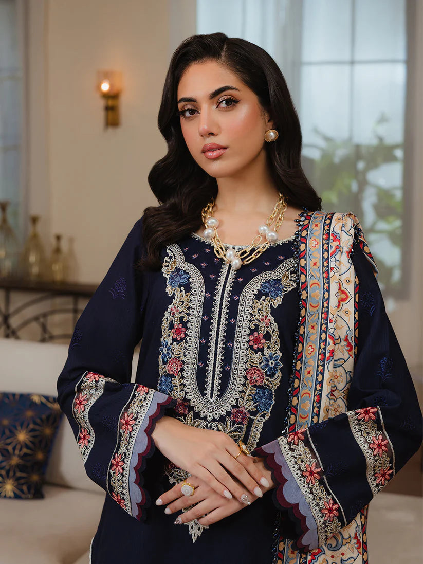 MAHNUR- 3PC Lawn Embroidered Shirt with Chiffon Dupatta (Unstitched) - RN-2438
