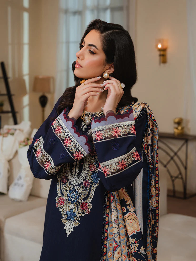 MAHNUR- 3PC Lawn Embroidered Shirt with Chiffon Dupatta (Unstitched) - RN-2438