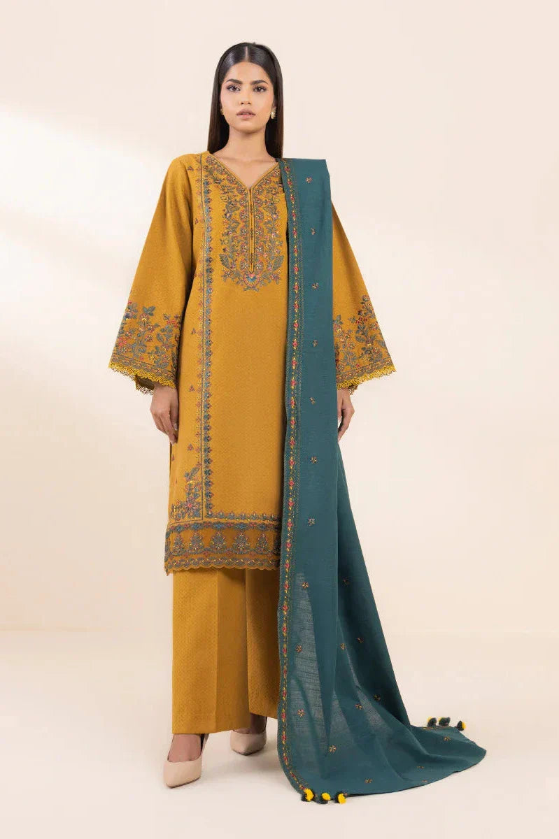 SAPPHIRE-3PC Unstitched Dhanak Embroidered Shirt with Dhanak Embroidered Dupatta and Trouser -DN1809