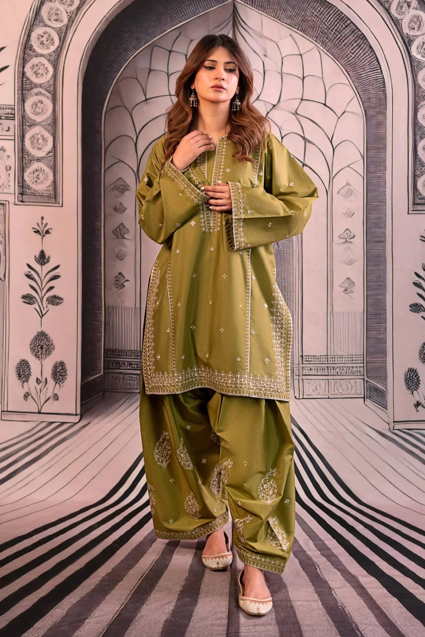 SAPPHIRE-3PC Unstitched Dhanak Embroidered Shirt with Dhanak Embroidered Dupatta and Trouser -DN1810