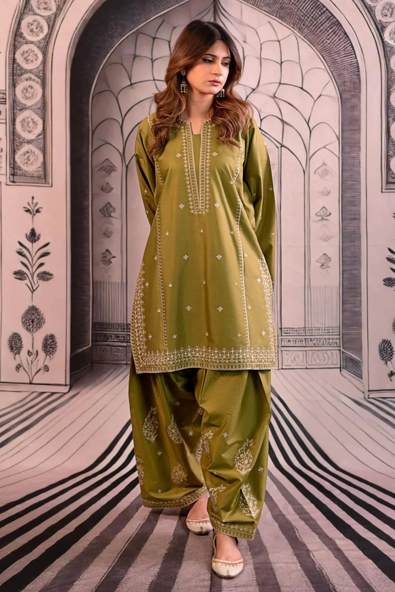 SAPPHIRE-3PC Unstitched Dhanak Embroidered Shirt with Dhanak Embroidered Dupatta and Trouser -DN1810