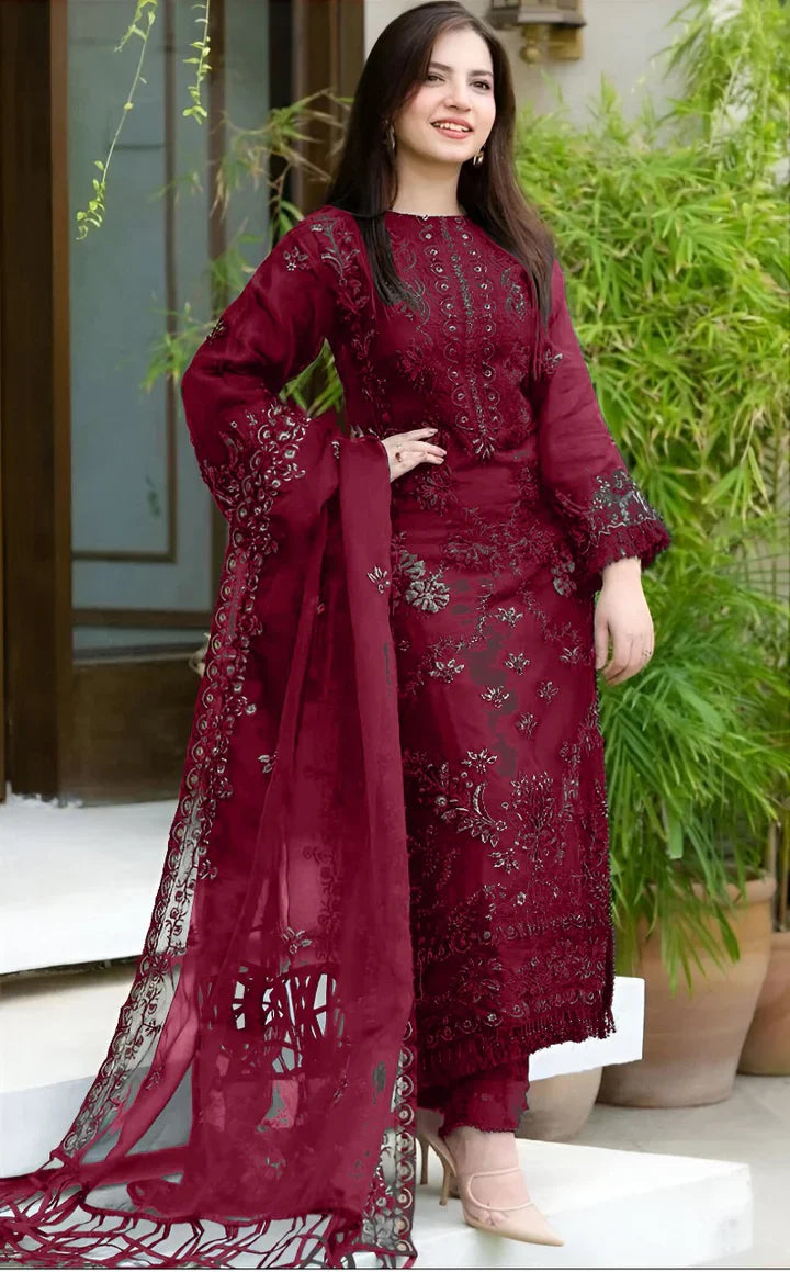 DANANIL-3PC Lawn Embroidered Shirt with Dupatta (Unstitched) - RN-2454