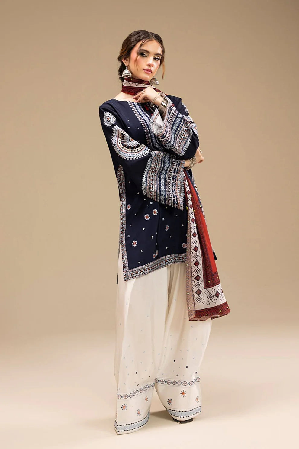 JAZMIN- 3PC Lawn Embroidered Shirt with Printed Chiffon Dupatta (Unstitched) - RN-2427