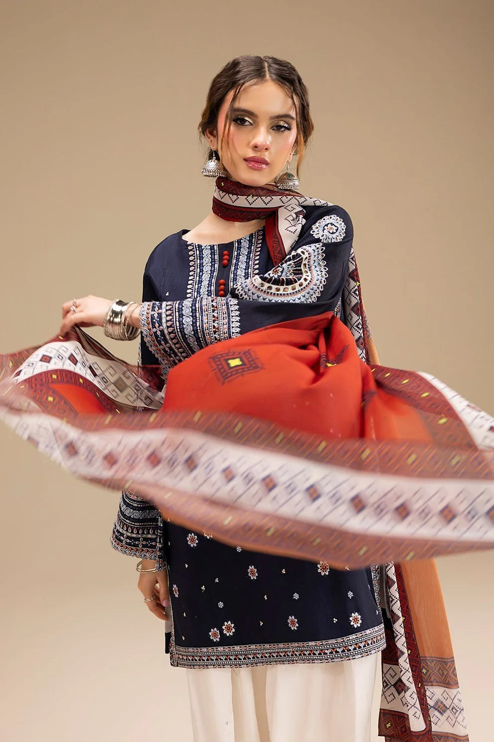 JAZMIN- 3PC Lawn Embroidered Shirt with Printed Chiffon Dupatta (Unstitched) - RN-2427