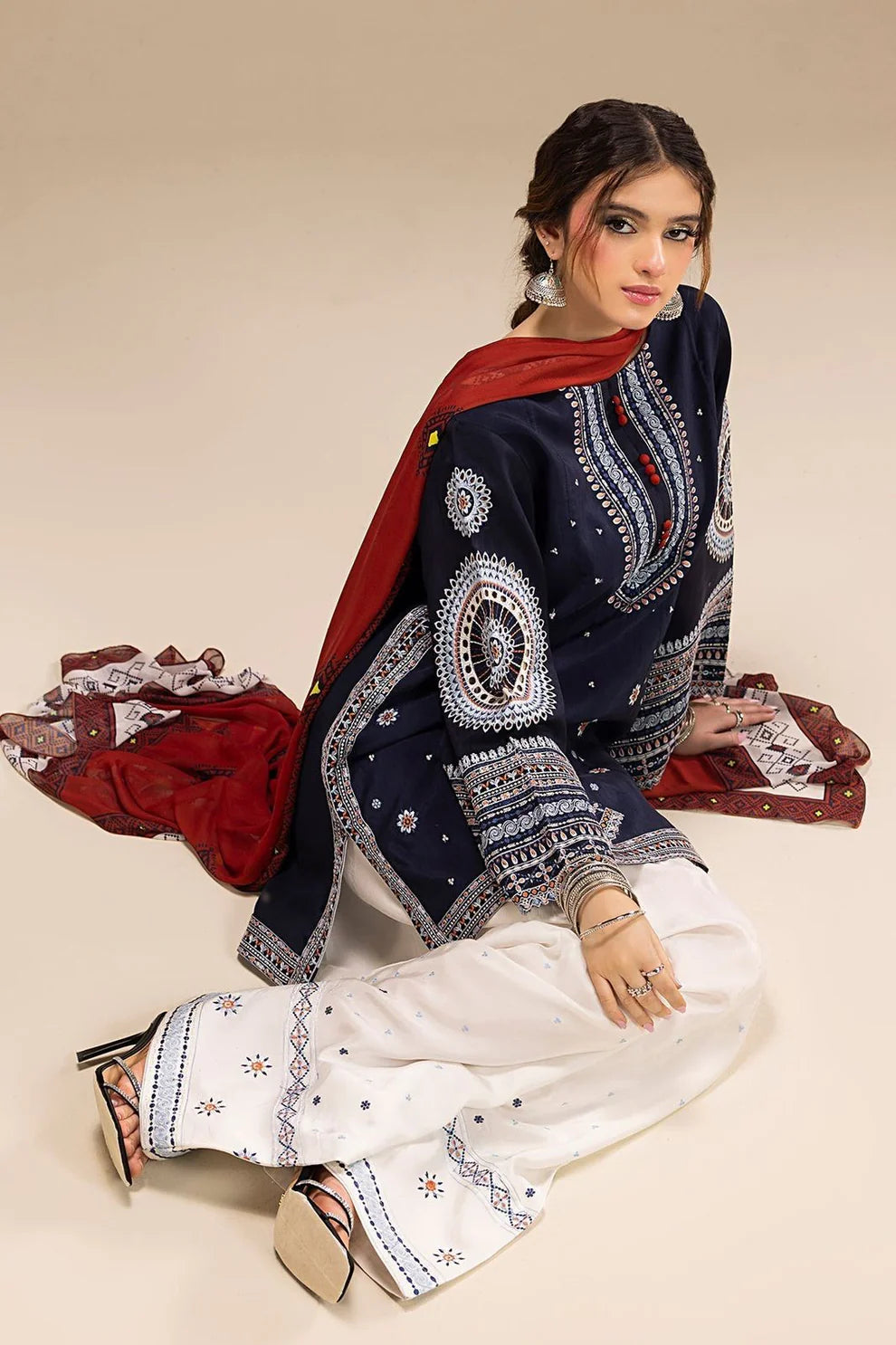 JAZMIN- 3PC Lawn Embroidered Shirt with Printed Chiffon Dupatta (Unstitched) - RN-2427