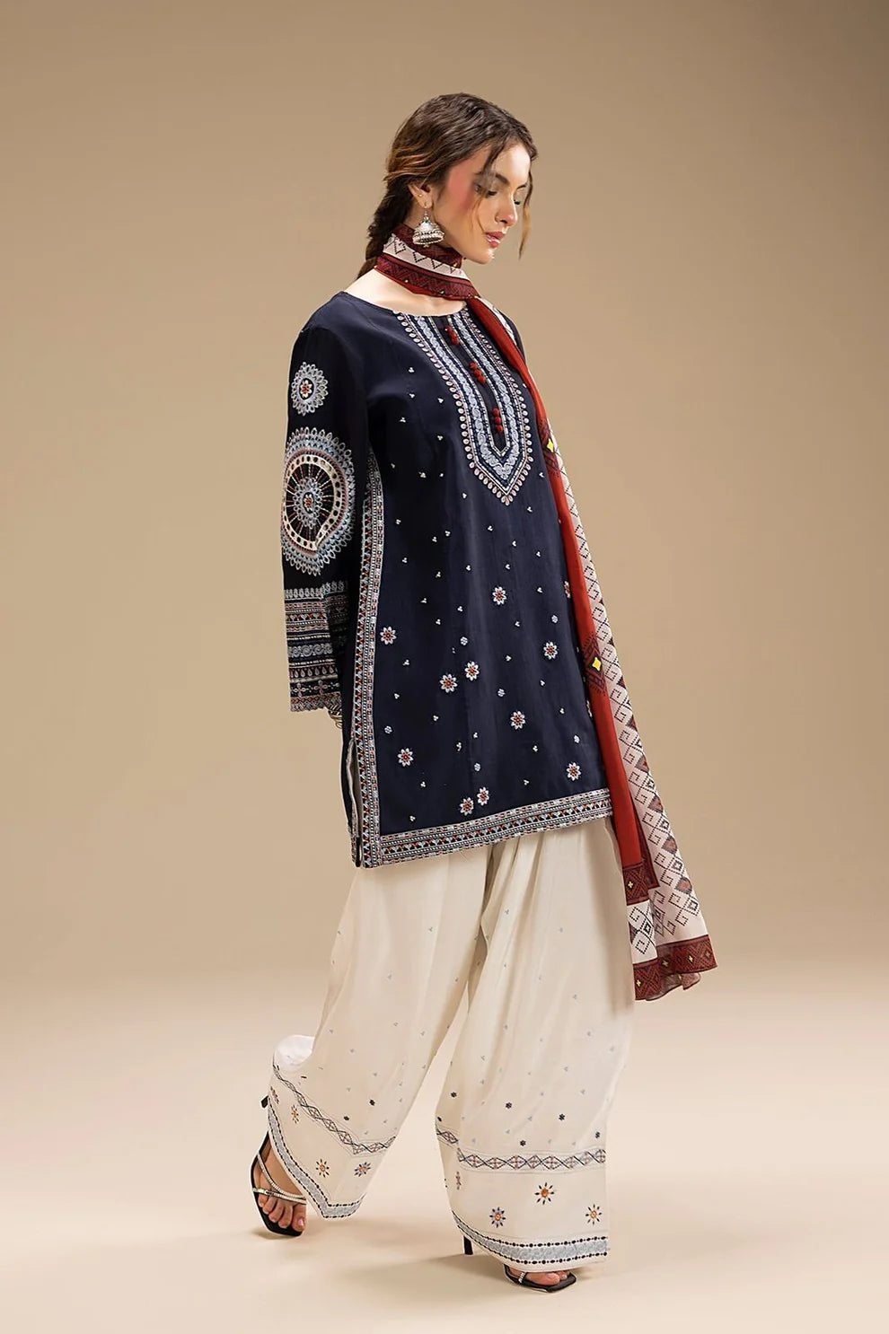 JAZMIN- 3PC Lawn Embroidered Shirt with Printed Chiffon Dupatta (Unstitched) - RN-2427
