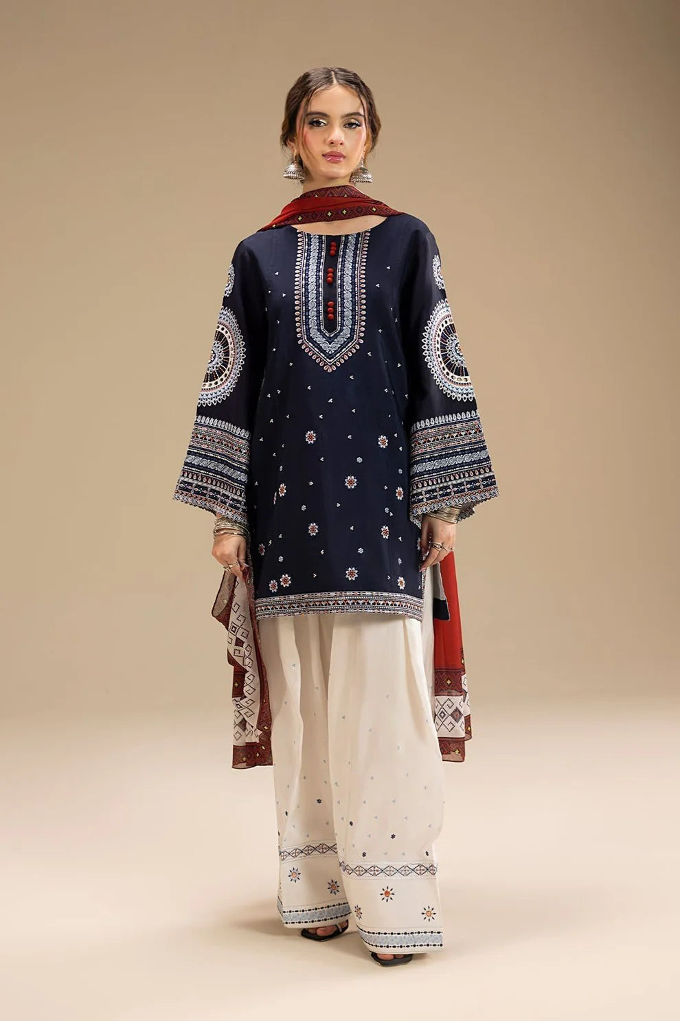 JAZMIN- 3PC Lawn Embroidered Shirt with Printed Chiffon Dupatta (Unstitched) - RN-2427