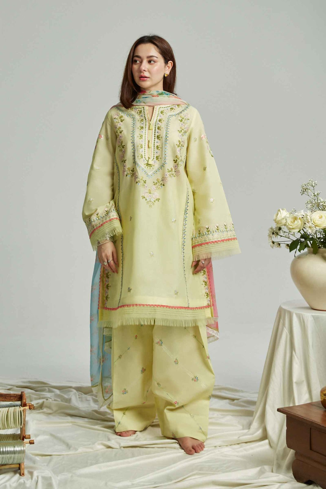 COCO - 3PC Lawn Embroidered Shirt with Printed Chiffon Dupatta (Unstitched) - RN-2420