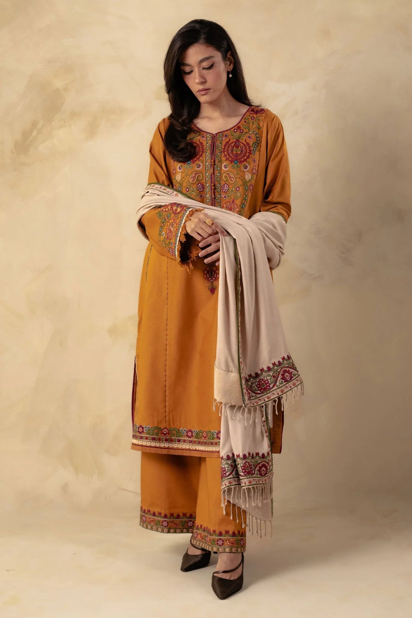 SAPPHIRE-3PC Unstitched Dhanak Embroidered Shirt with Dhanak Embroidered Dupatta and Trouser -DN1808