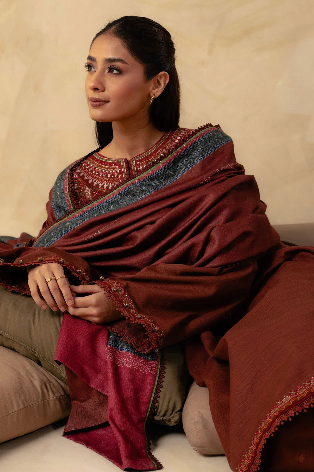 COCO-3PC Unstitched Dhanak Embroidered Shirt with Dhanak Embroidered Dupatta and Trouser -DN1806