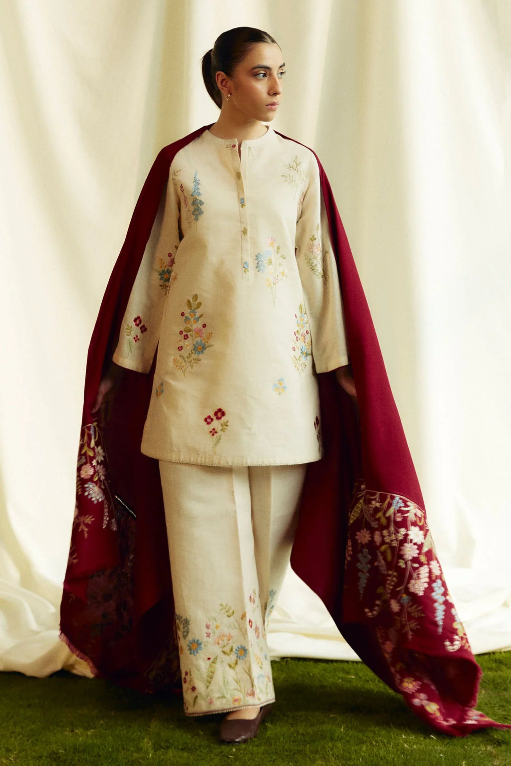 COCO-3PC Unstitched Dhanak Embroidered Shirt with Dhanak Embroidered Dupatta and Trouser -DN1805