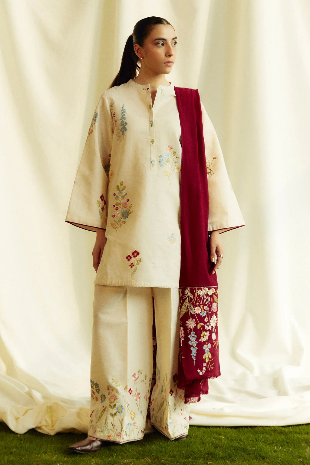 COCO-3PC Unstitched Dhanak Embroidered Shirt with Dhanak Embroidered Dupatta and Trouser -DN1805