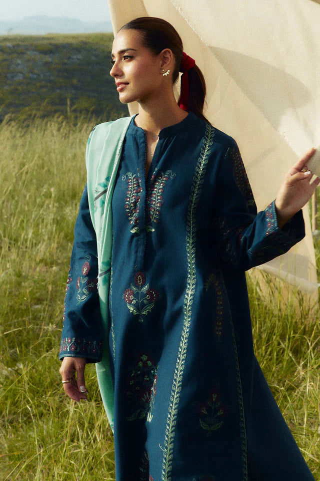 COCO-3PC Unstitched Dhanak Embroidered Shirt with Dhanak Embroidered Dupatta and Trouser -DN1804