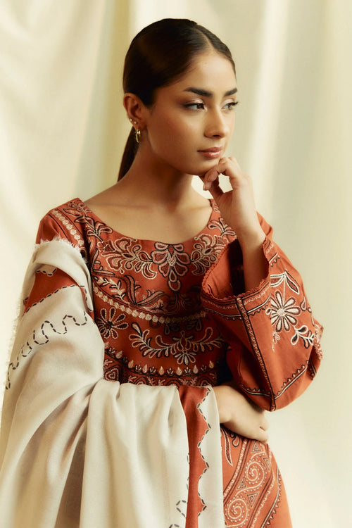 COCO-3PC Unstitched Dhanak Embroidered Shirt with Dhanak Embroidered Dupatta and Trouser -DN1803