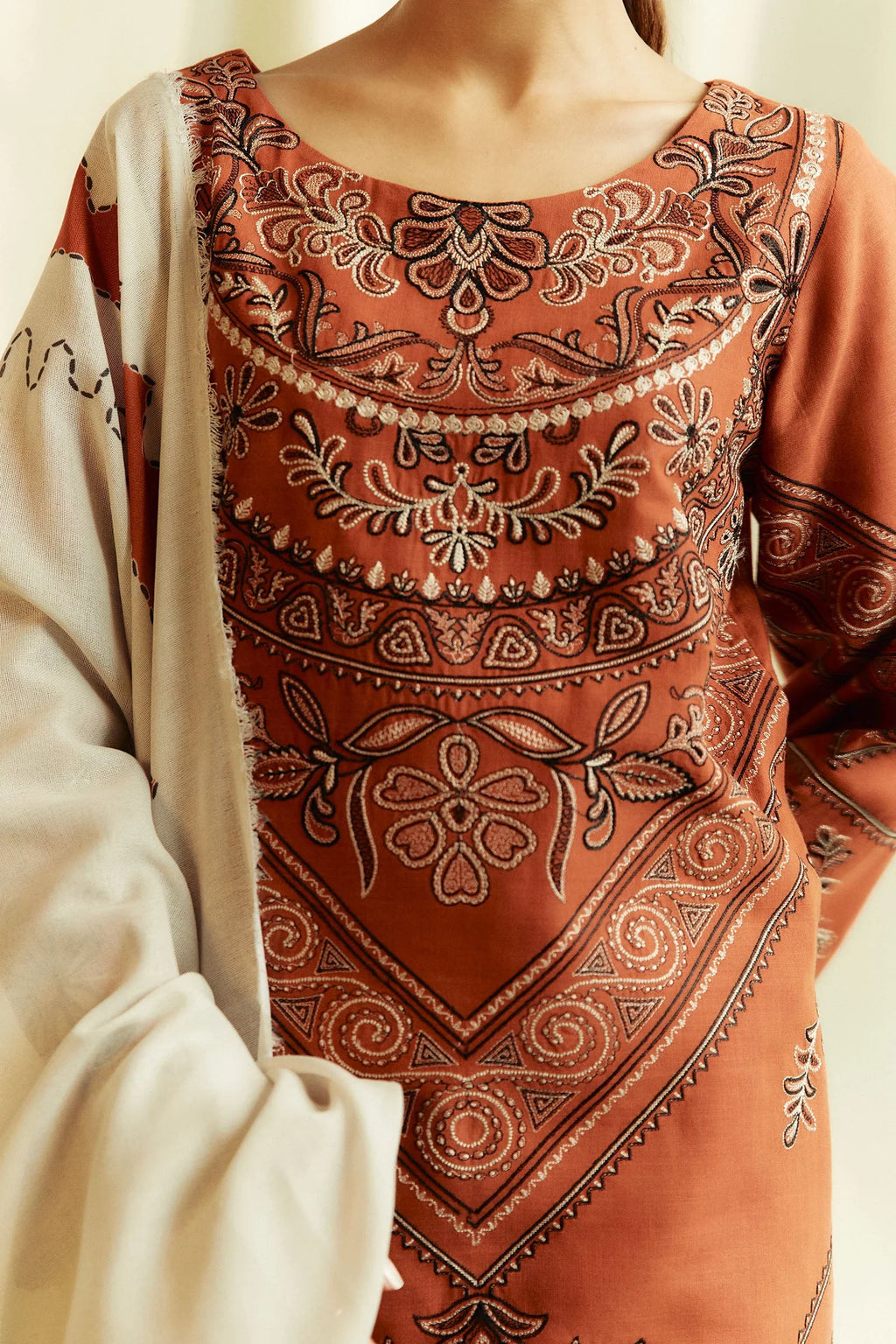 COCO-3PC Unstitched Dhanak Embroidered Shirt with Dhanak Embroidered Dupatta and Trouser -DN1803