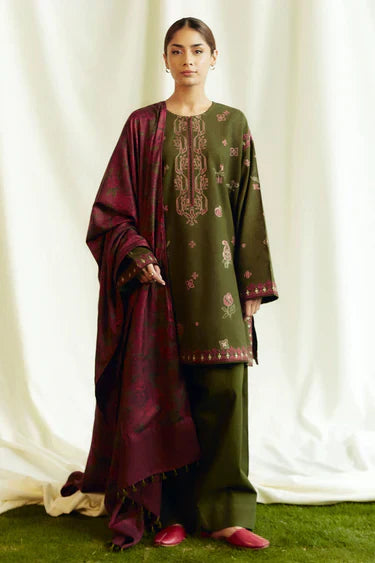 COCO-3PC Unstitched Dhanak Embroidered Shirt with Dhanak Embroidered Dupatta and Trouser -DN1801