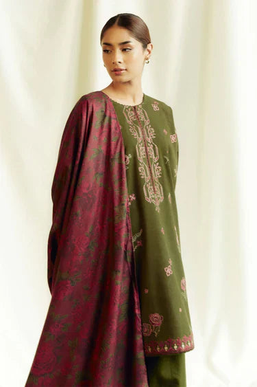 COCO-3PC Unstitched Dhanak Embroidered Shirt with Dhanak Embroidered Dupatta and Trouser -DN1801