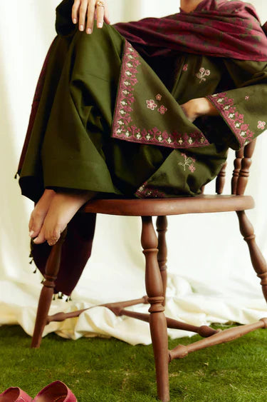 COCO-3PC Unstitched Dhanak Embroidered Shirt with Dhanak Embroidered Dupatta and Trouser -DN1801