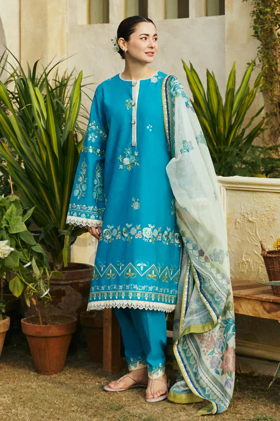 ZARA SHAHJAHAN - 3PC Lawn Embroidered Shirt with Printed Chiffon Dupatta (Unstitched) - RN-2423