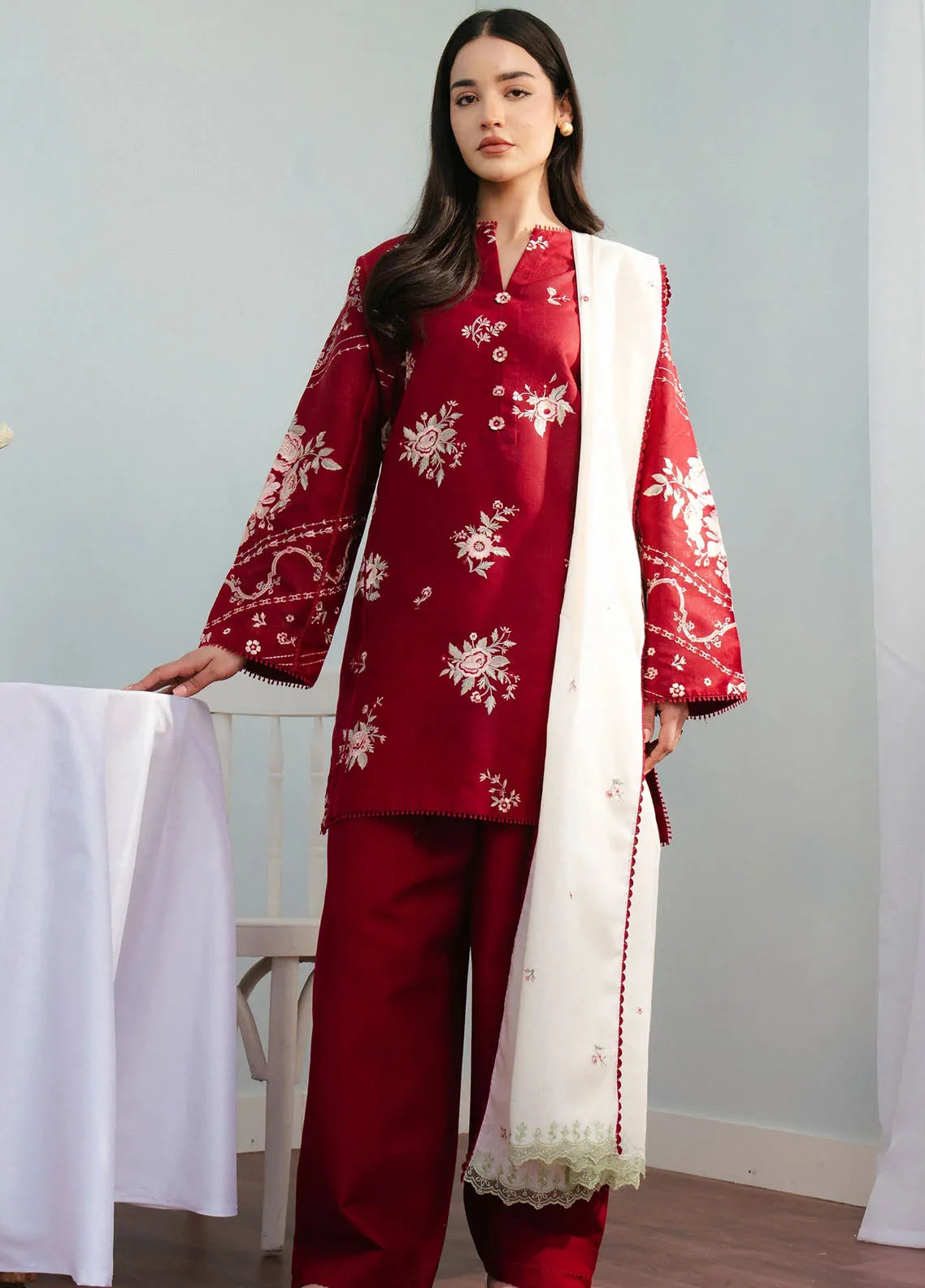ZARA SHAHJAHAN - 3PC Lawn Embroidered Shirt with Printed Chiffon Dupatta (Unstitched) - RN-2419