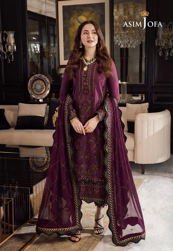 ASIM JOFA- 3PC Lawn Embroidered Shirt with Chiffon Dupatta (Unstitched) - RN-2441