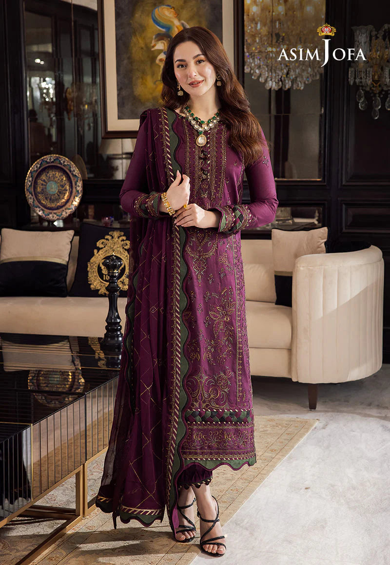 ASIM JOFA- 3PC Lawn Embroidered Shirt with Chiffon Dupatta (Unstitched) - RN-2441
