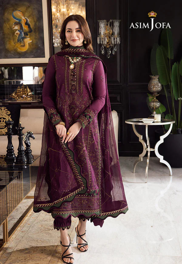 ASIM JOFA- 3PC Lawn Embroidered Shirt with Chiffon Dupatta (Unstitched) - RN-2441
