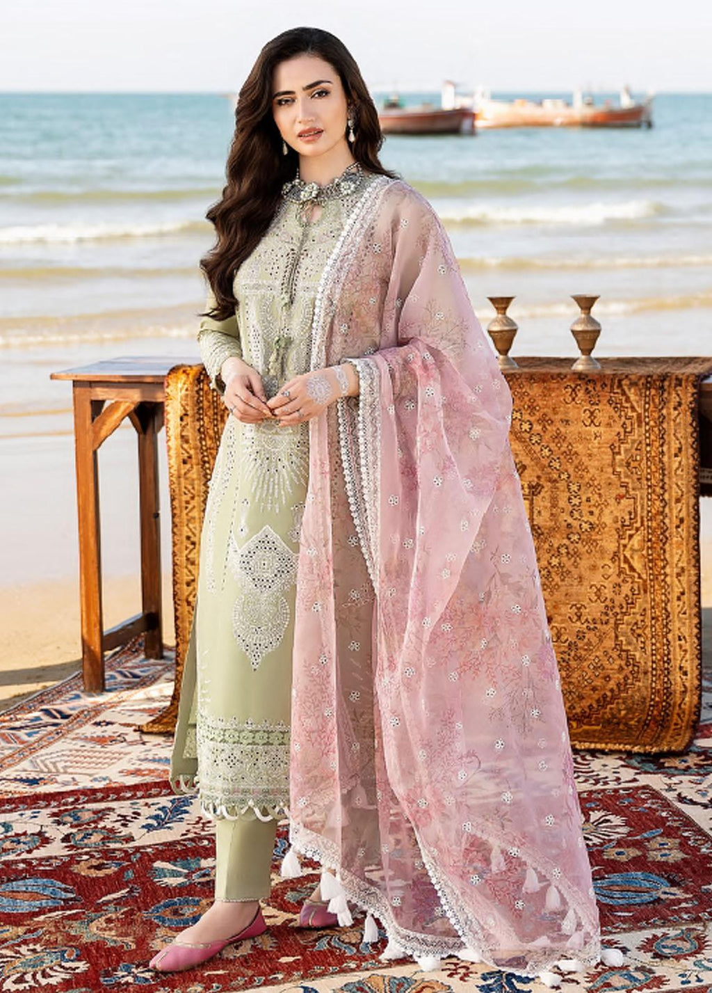 JAZMIN- 3PC Lawn Embroidered Shirt with Printed Chiffon Dupatta (Unstitched) - RN-2432