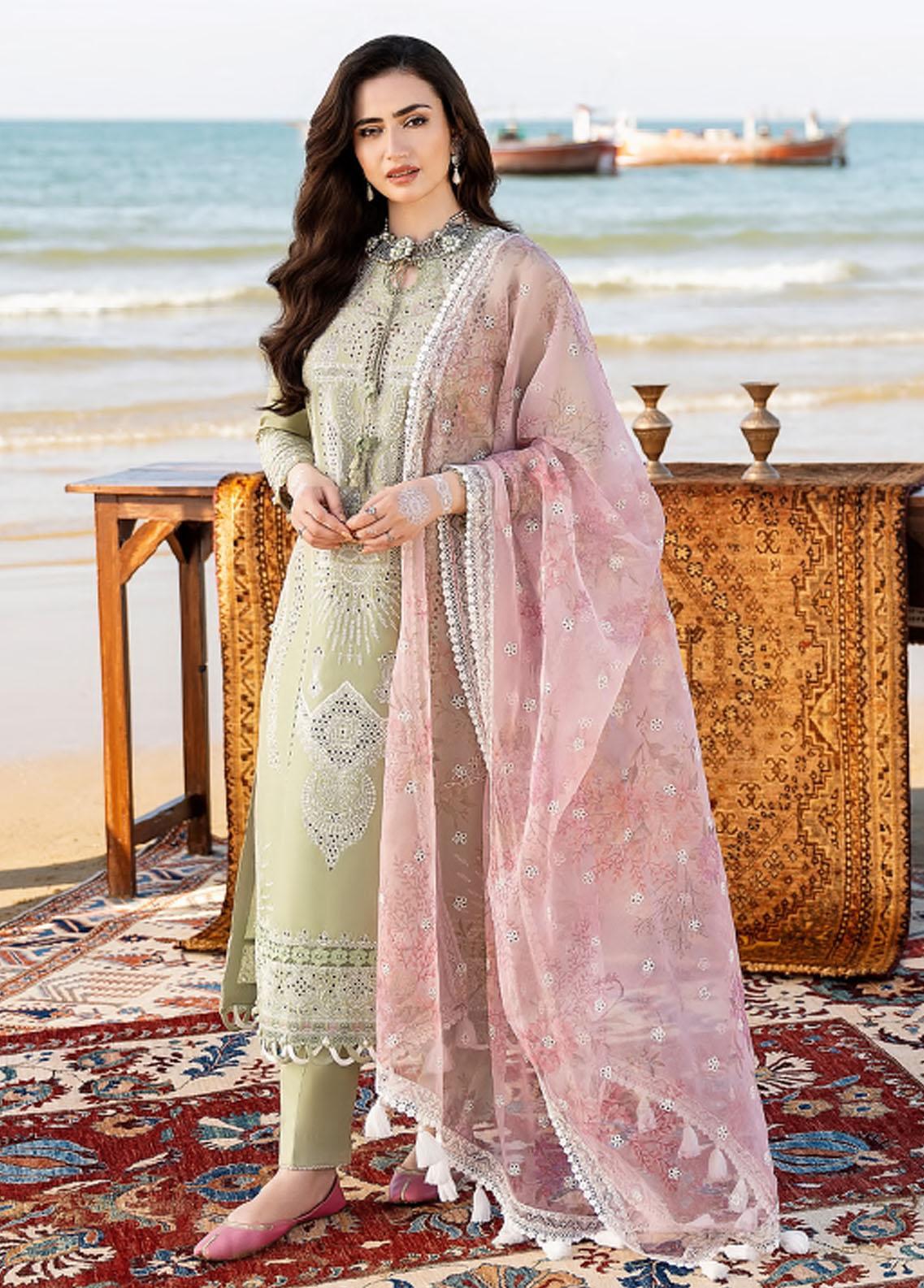 JAZMIN- 3PC Lawn Embroidered Shirt with Printed Chiffon Dupatta (Unstitched) - RN-2432
