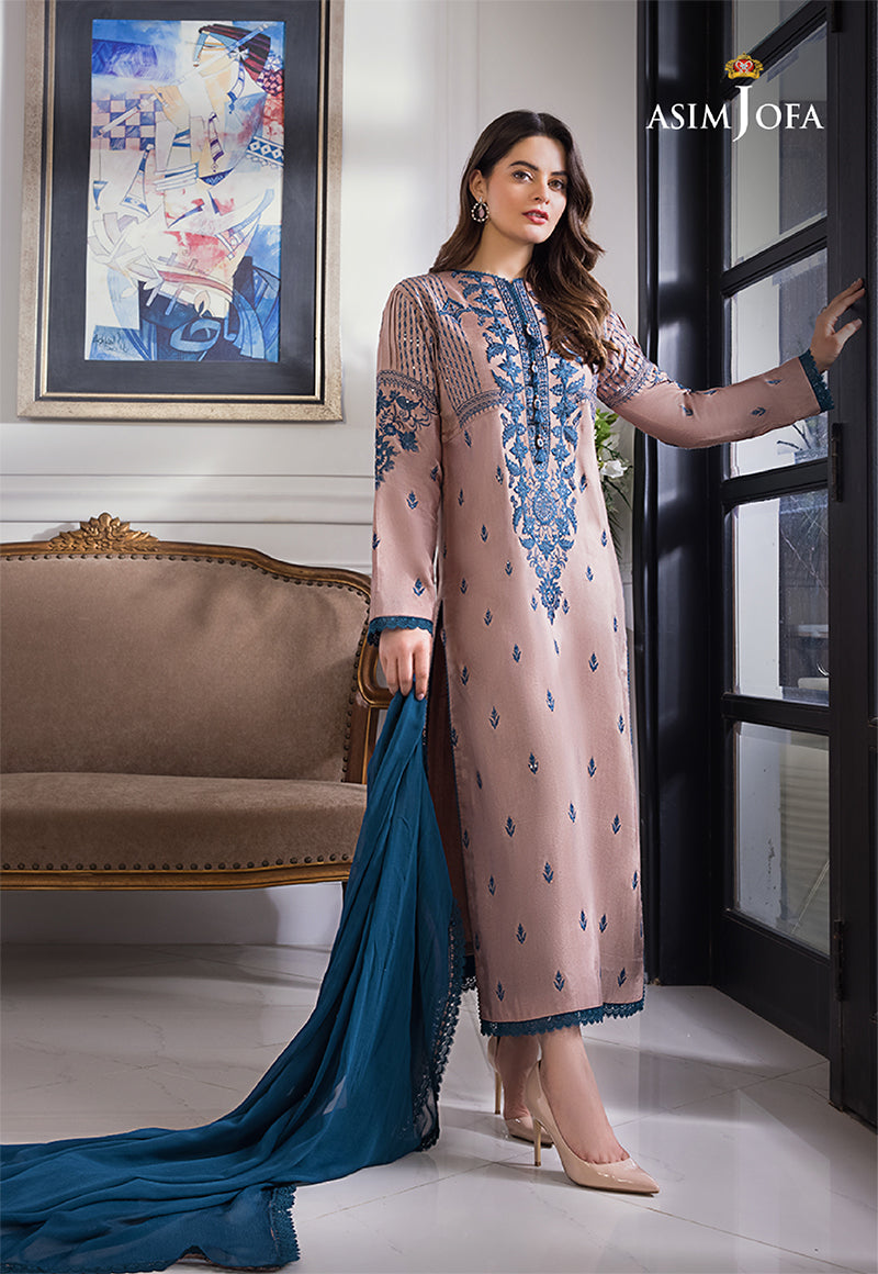 Asim Jofa-3PC Lawn Embroidered Shirt with Dupatta (Unstitched) - RN-2457