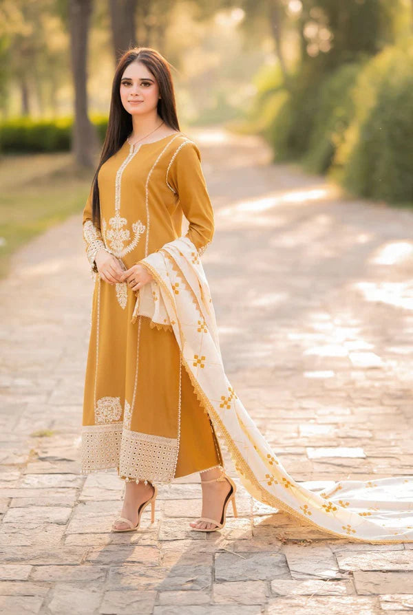 LIBBAS- 3PC Lawn Embroidered Shirt with Printed Chiffon Dupatta (Unstitched) - RN-2431