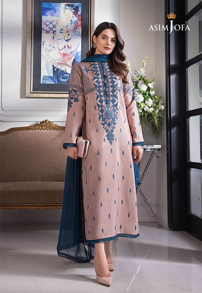 Asim Jofa-3PC Lawn Embroidered Shirt with Dupatta (Unstitched) - RN-2457
