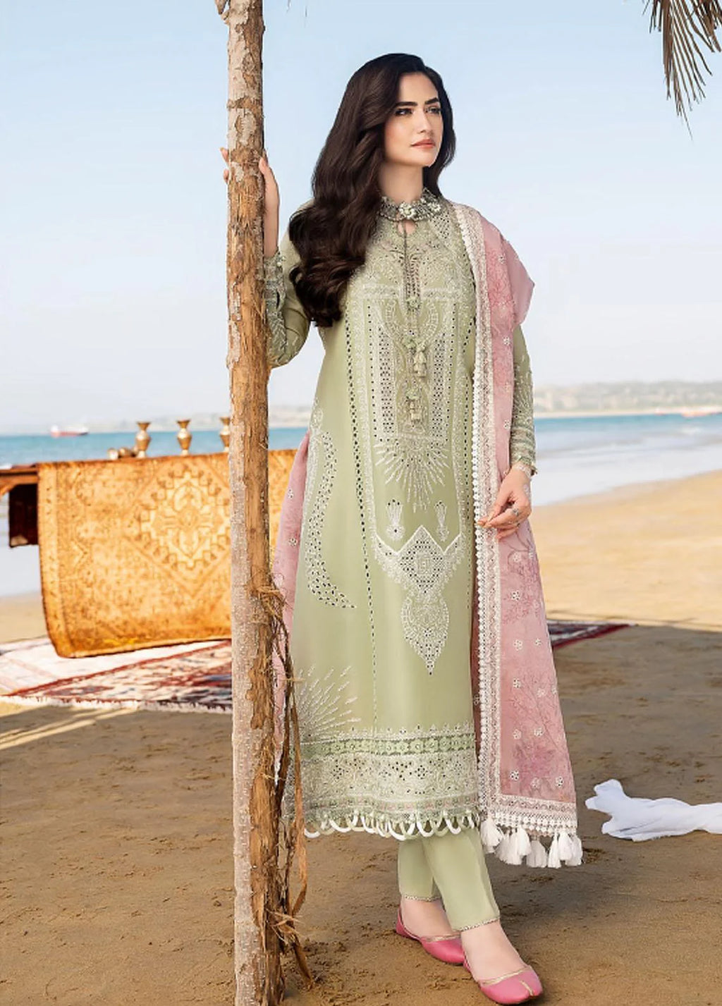 JAZMIN- 3PC Lawn Embroidered Shirt with Printed Chiffon Dupatta (Unstitched) - RN-2432