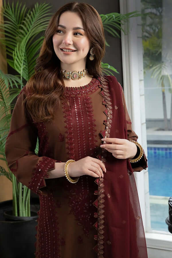ASIM JOFA - 3PC Lawn Embroidered Shirt with Printed Chiffon Dupatta (Unstitched) - RN-2430