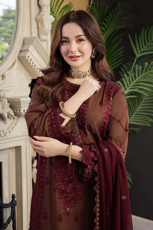 ASIM JOFA - 3PC Lawn Embroidered Shirt with Printed Chiffon Dupatta (Unstitched) - RN-2430