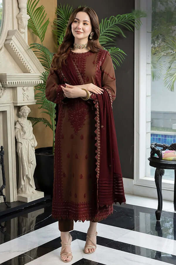 ASIM JOFA - 3PC Lawn Embroidered Shirt with Printed Chiffon Dupatta (Unstitched) - RN-2430